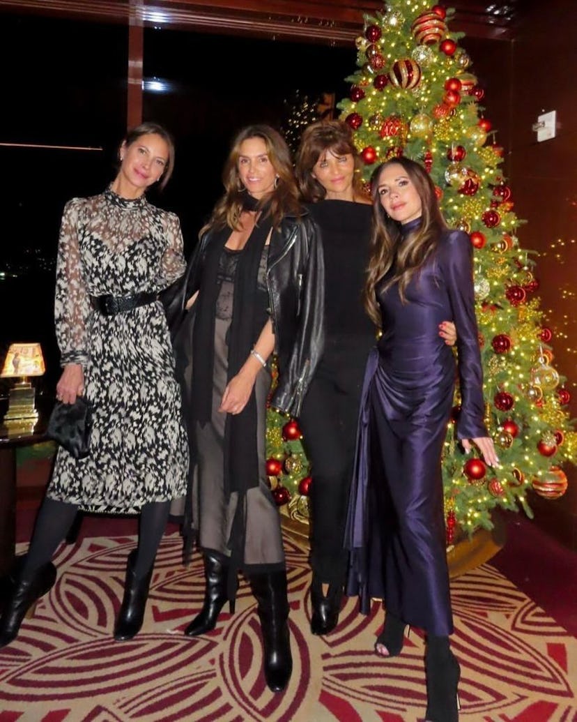 Victoria Beckham, Cindy Crawford, Christy Turlington, and Helena Christensen in a photo posted to In...