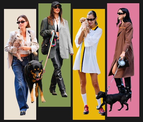 Emily Ratajkowski, Bella Hadid, and Dua Lipa are wearing fashion trends on dog walks.