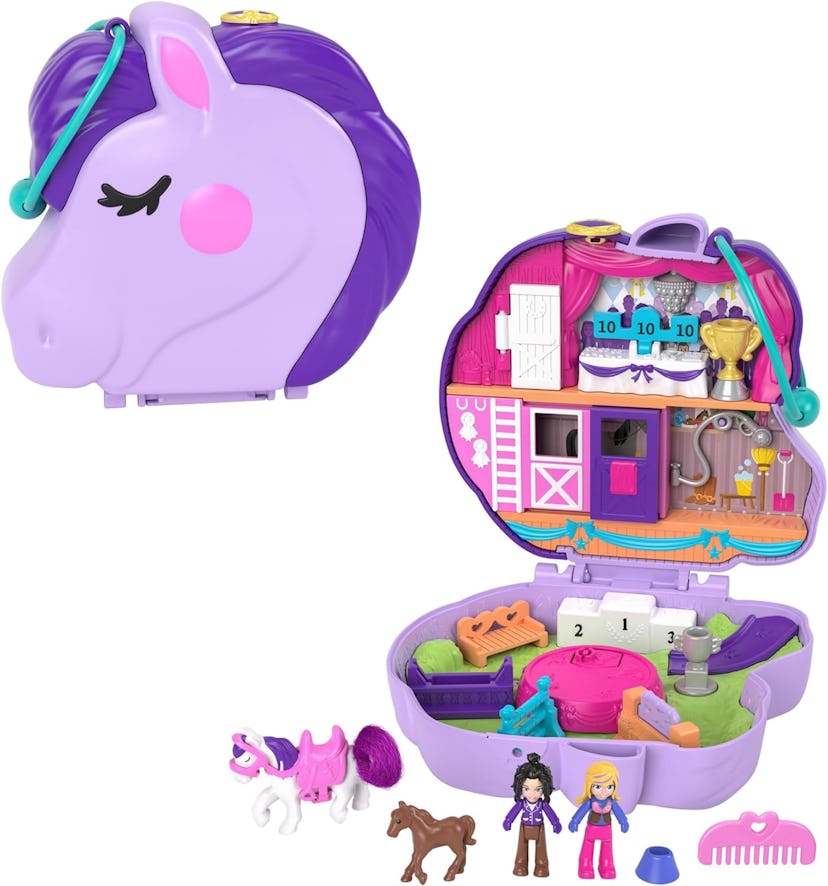 Polly Pocket Compact Playset, Jumpin' Style Pony with 2 Micro Dolls & Accessories, Travel Toys with ...