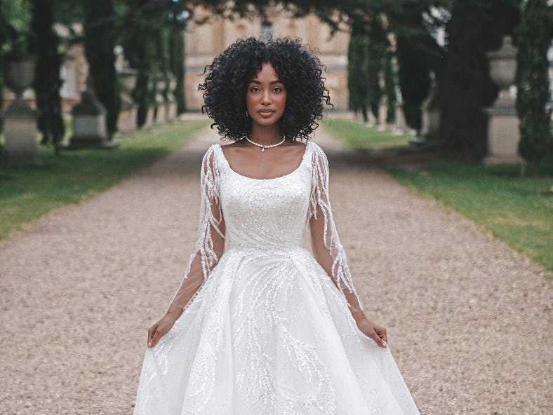 The Allure Bridals 2024 Bridgerton Wedding Collection includes dress inspired by the Netflix series ...