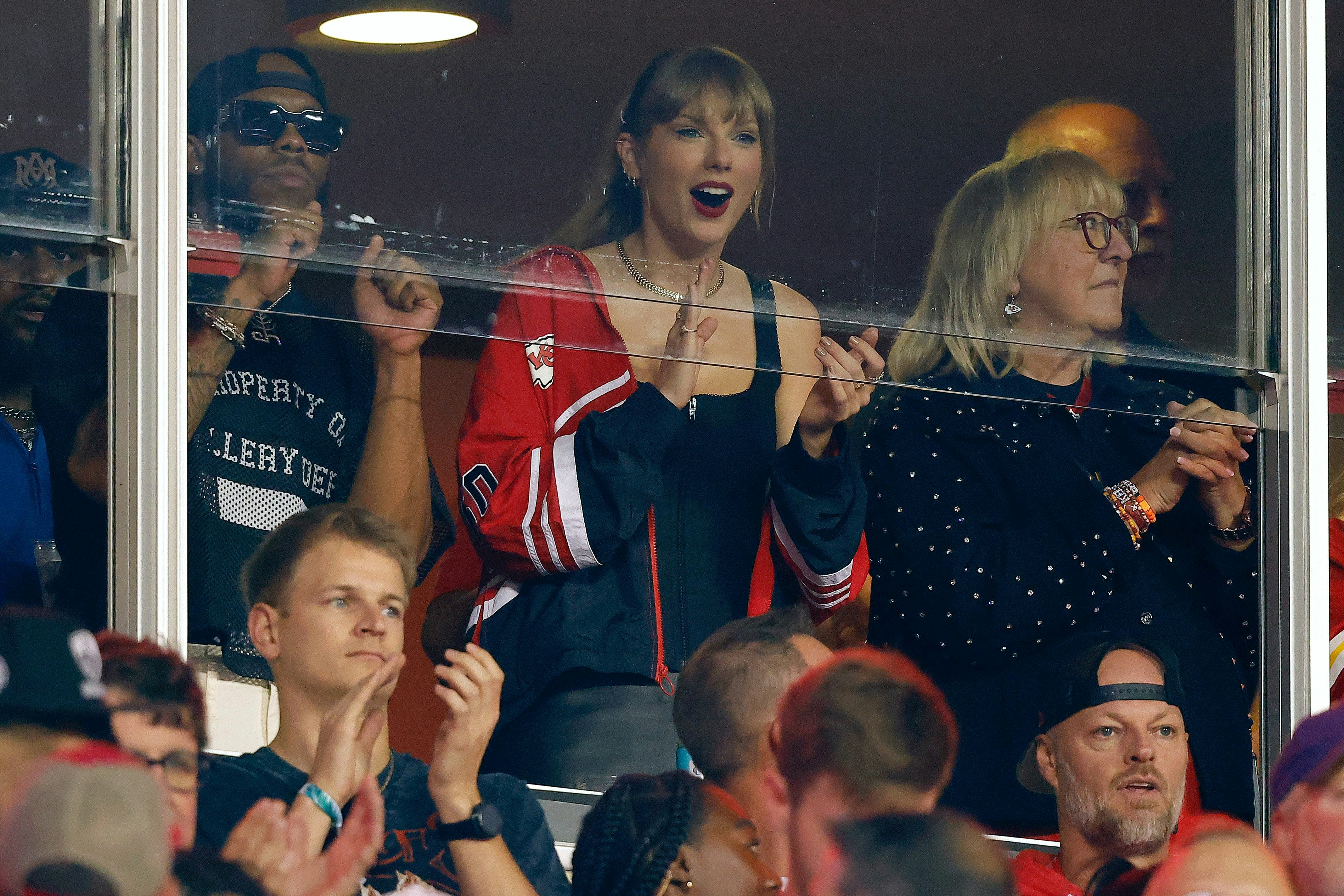 Taylor Swift attends a Kansas City Chiefs game.