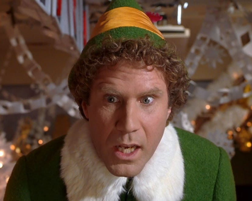 Will Ferrell as Buddy the Elf confronts the department store Santa.