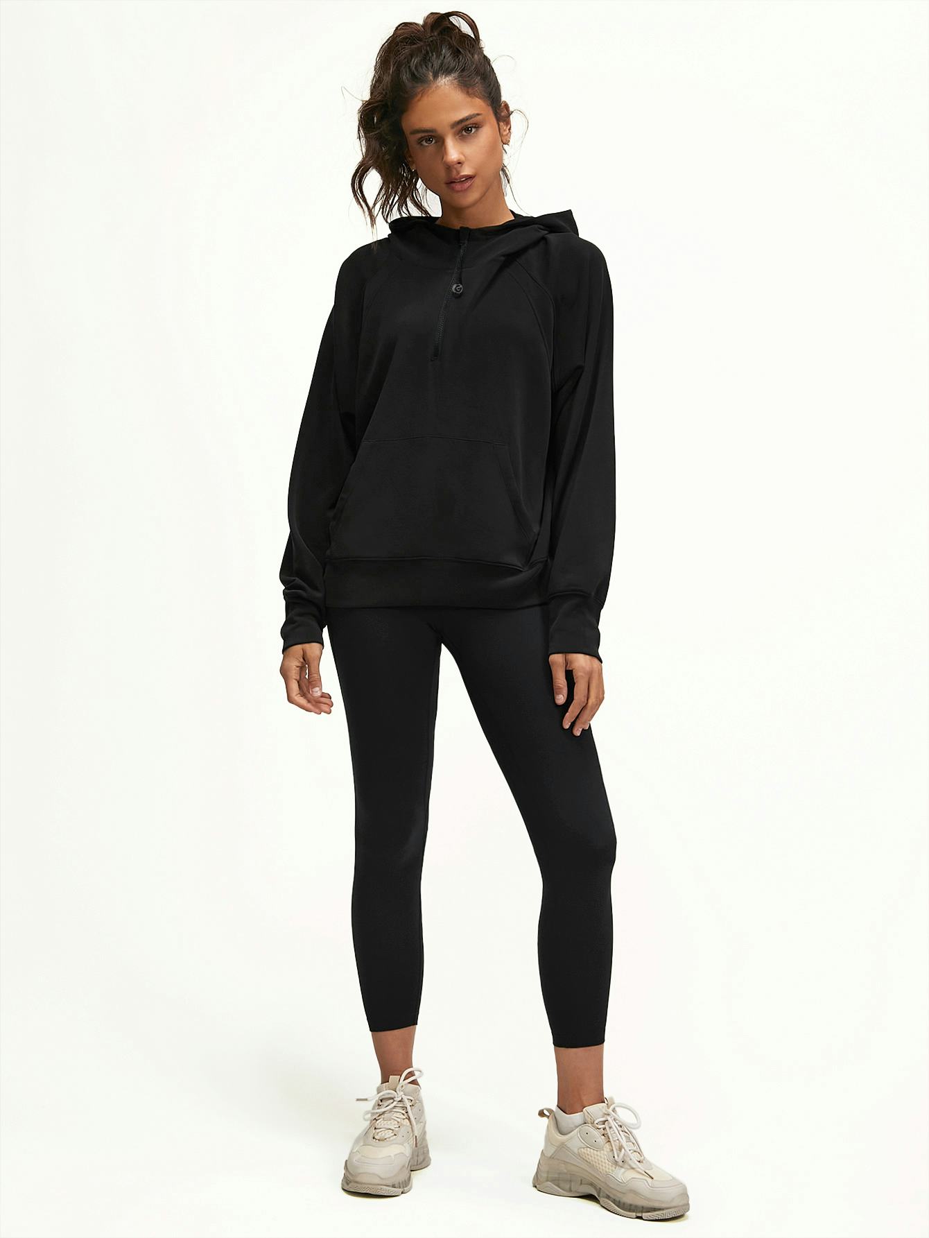 Modal Oversized Half-Zip Hoodie (Black)