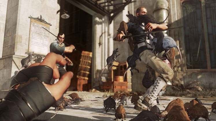 Dishonored 2 controlling rats attacking guards.