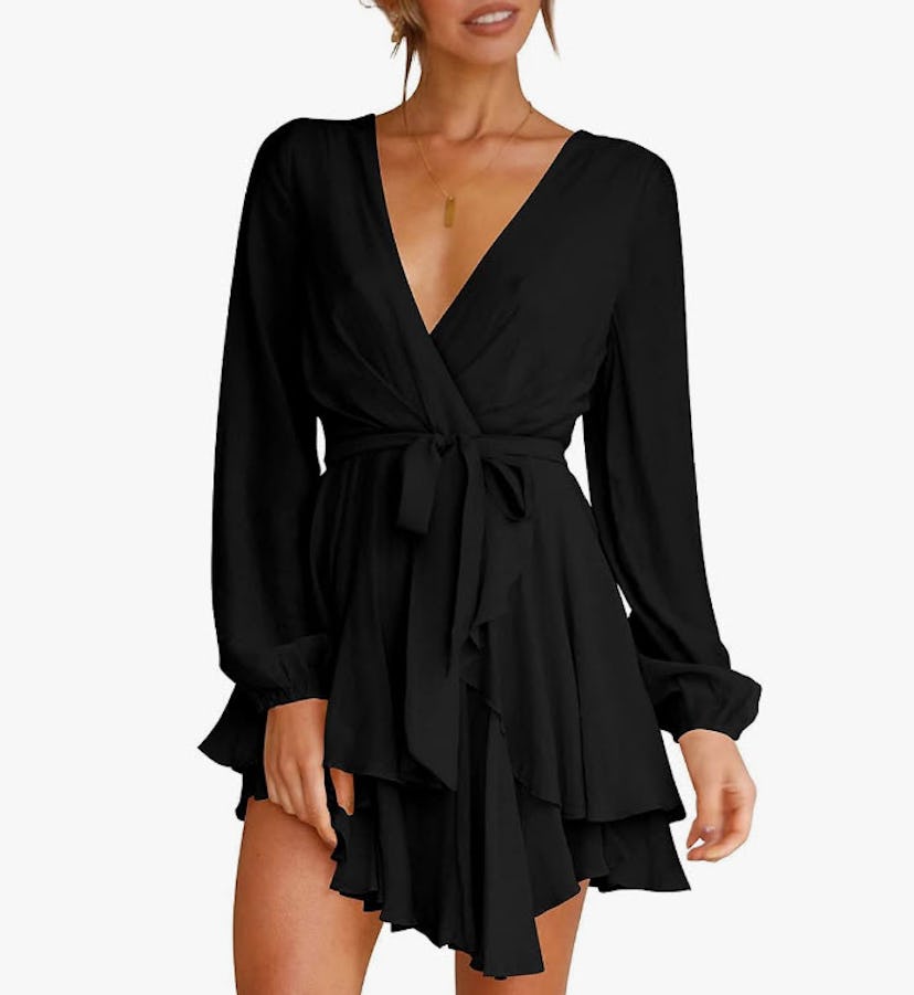 Cosonsen Deep V-Neck Skater Dress