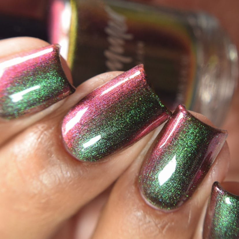 KBShimmer's festive red and green duo-chrome Mistletoe You So nail polish is an on-trend holiday nai...