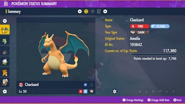 An image of Charizard's Dex page in Pokemon Scarlet and Violet