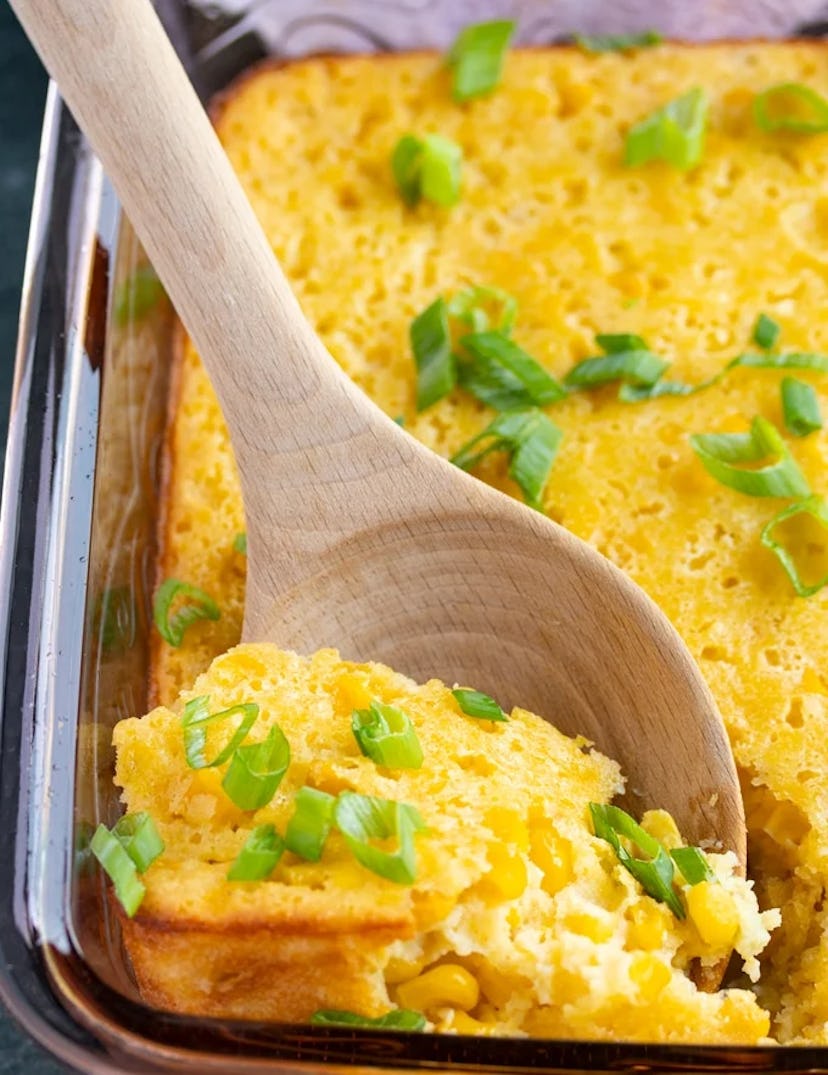 A make-ahead Christmas dinner side dish, corn souffle, also known as corn pudding.