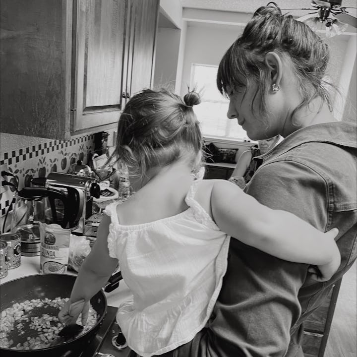 Chef Margarita Kallas-Lee cooks with her toddler daughter, Aurelia.