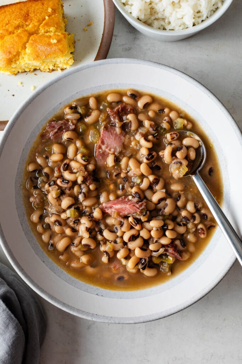 A make-ahead Christmas dinner side dish, black-eyed peas and rice.