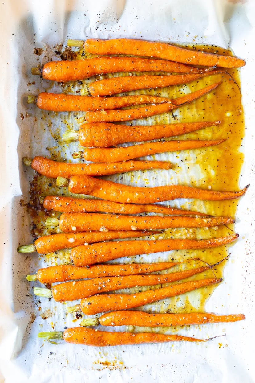 A make-ahead Christmas dinner side dish, honey butter roasted carrots.