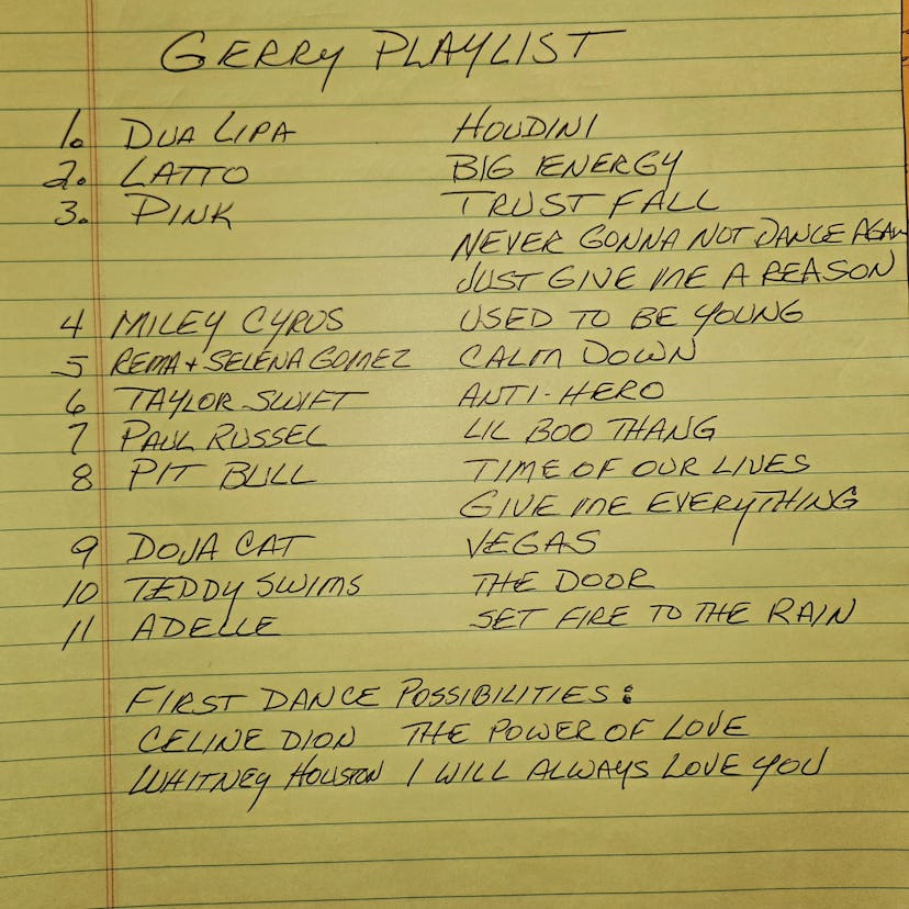 Gerry's 'Golden Bachelor' wedding playlist. Screenshot via Instagram