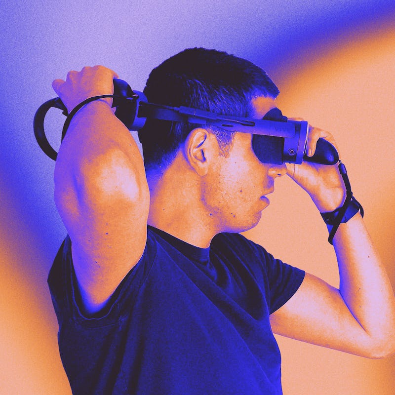HTC Vive XR Elite VR headset on Inverse associate editor Ian Carlos Campbell