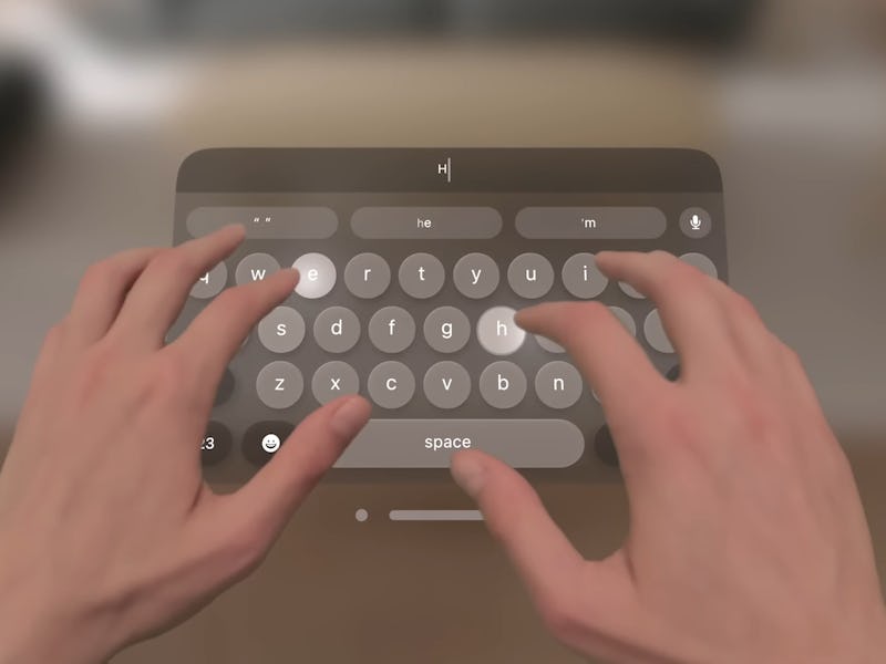 Two hands typing on the virtual keyboard for Apple Vision Pro