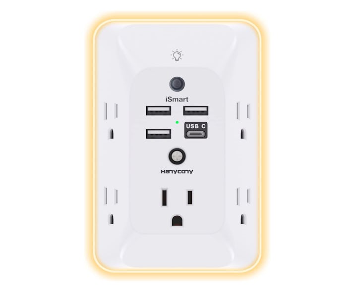 HANYCONY Multi-Plug Outlet Extender With Night Light