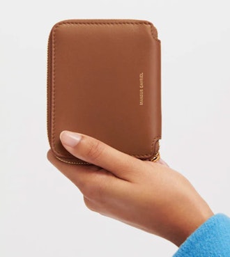 brown zip up wallet