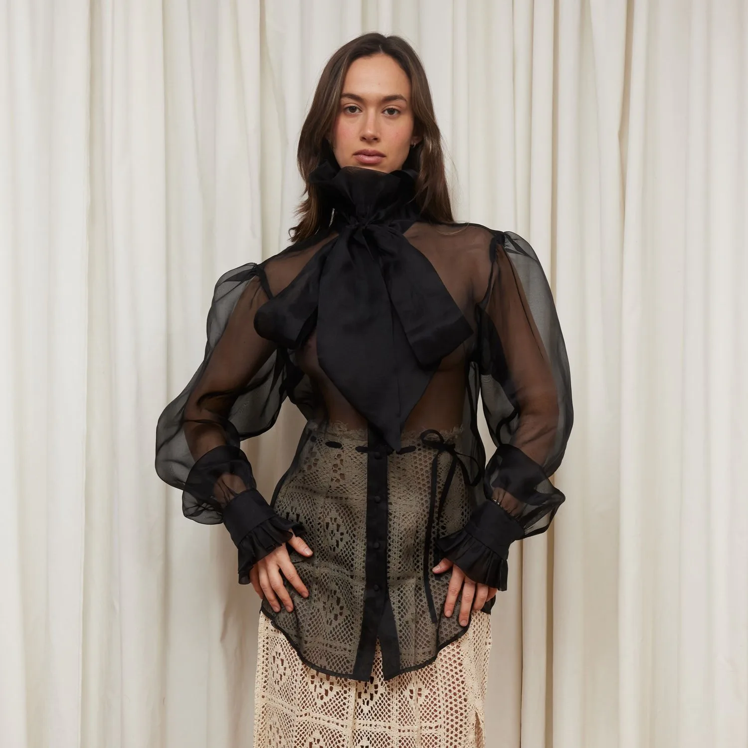 Simone Lace Blouse with Bow - Black main image 0