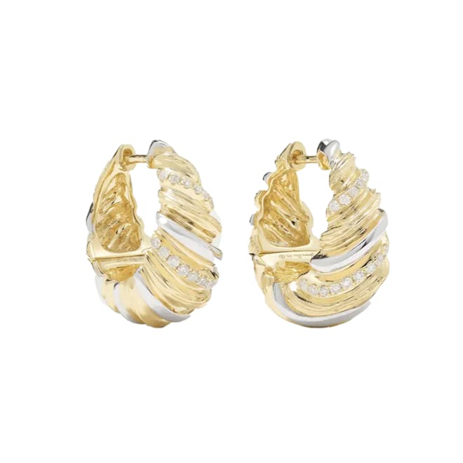 Yvonne Leon 9-Karat Yellow and White Gold Diamond Hoop Earrings