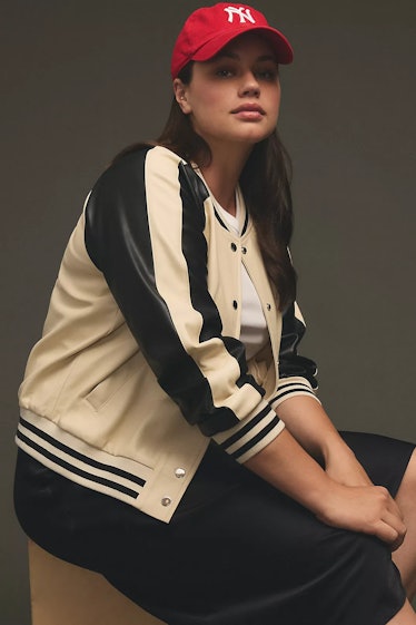 Colorblock Faux Leather Bomber Jacket