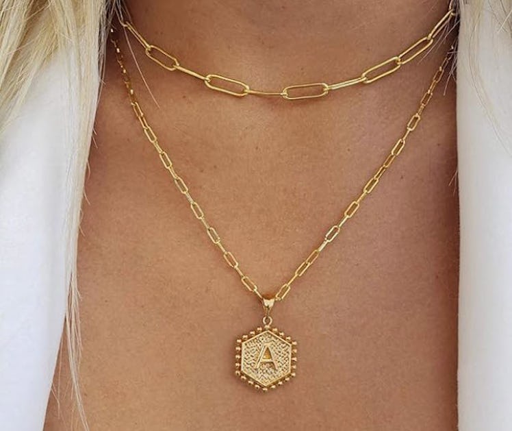 M MOOHAM Dainty Layered Initial Necklaces