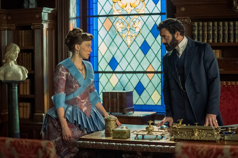 Carrie Coon and Morgan Spector star as Bertha and George Russell in The Gilded Age - a great TV show…