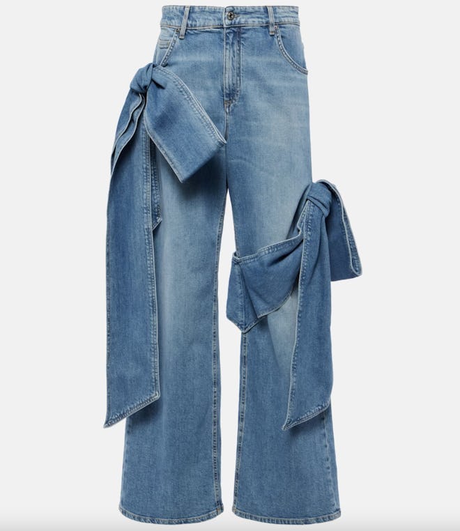 High-Rise Bow-Detail Straight Jeans