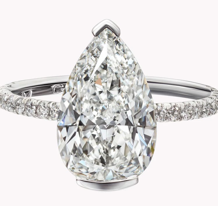 silver pear shape engagement ring