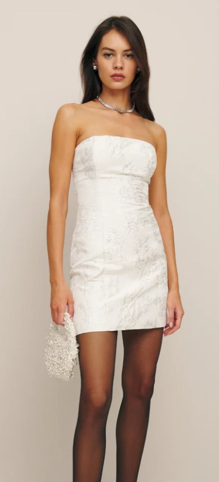 white mini dress with satin sheen