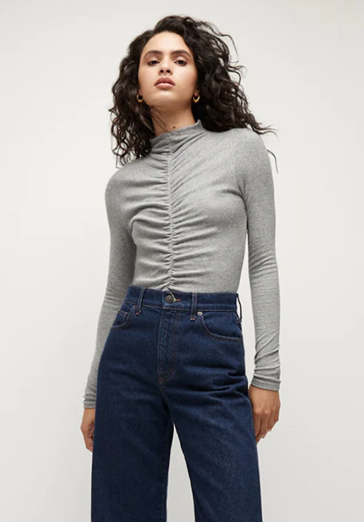 heather gray ruched turtleneck