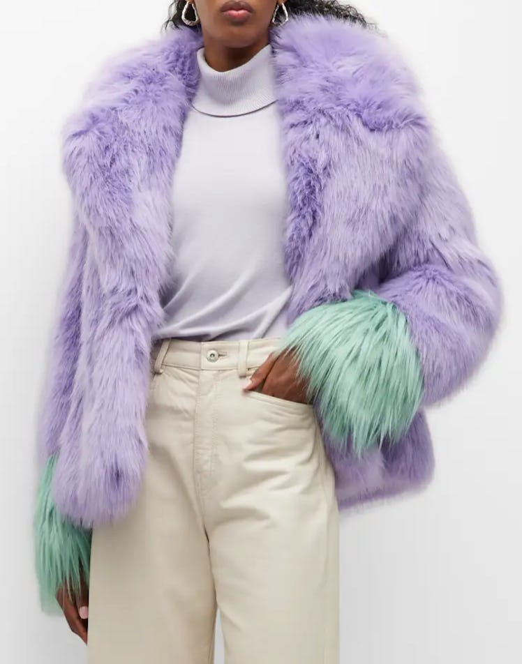 purple faux fur short coat