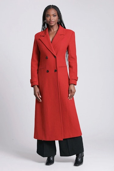 Strong Shoulder Tailored Wool Blend Coat 