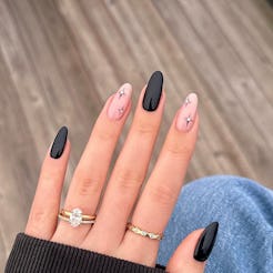 For New Year's Eve nails in 2023, black nails and studded simple stars are a festive & trendy design...