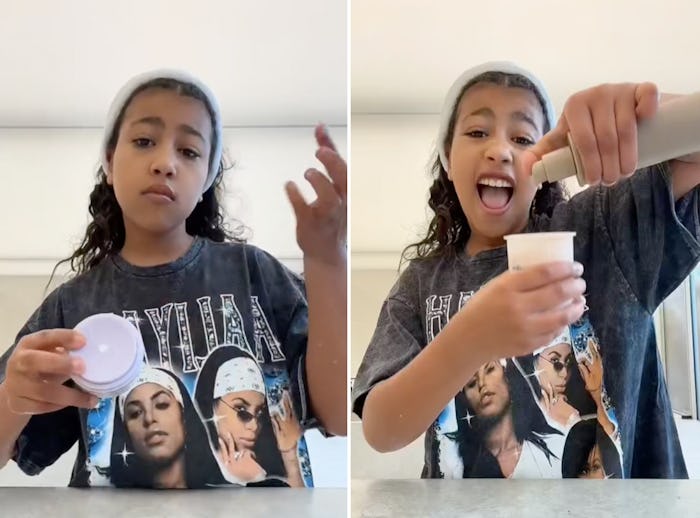 Kim Kardashian's daughter North West shares a TikTok of her skincare routine.