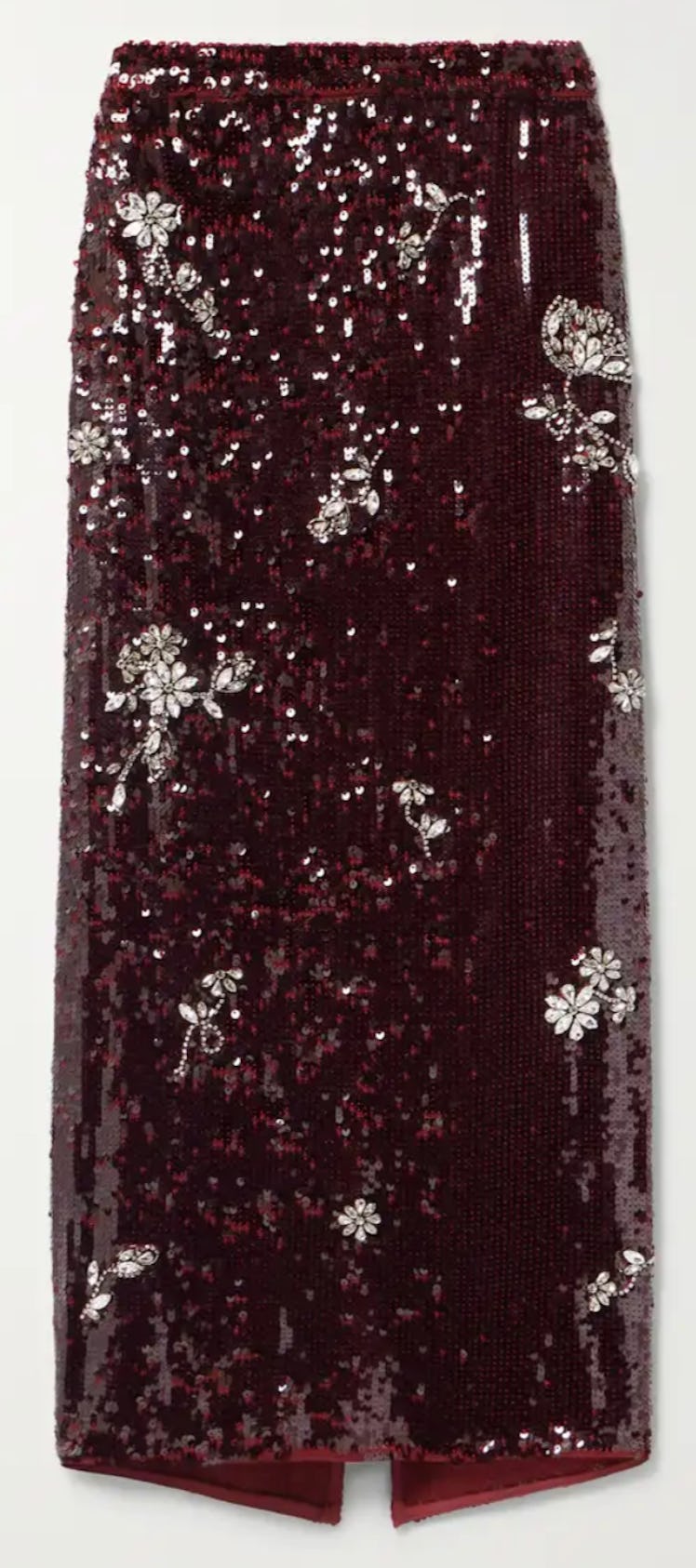 ruby red sequin midi skirt