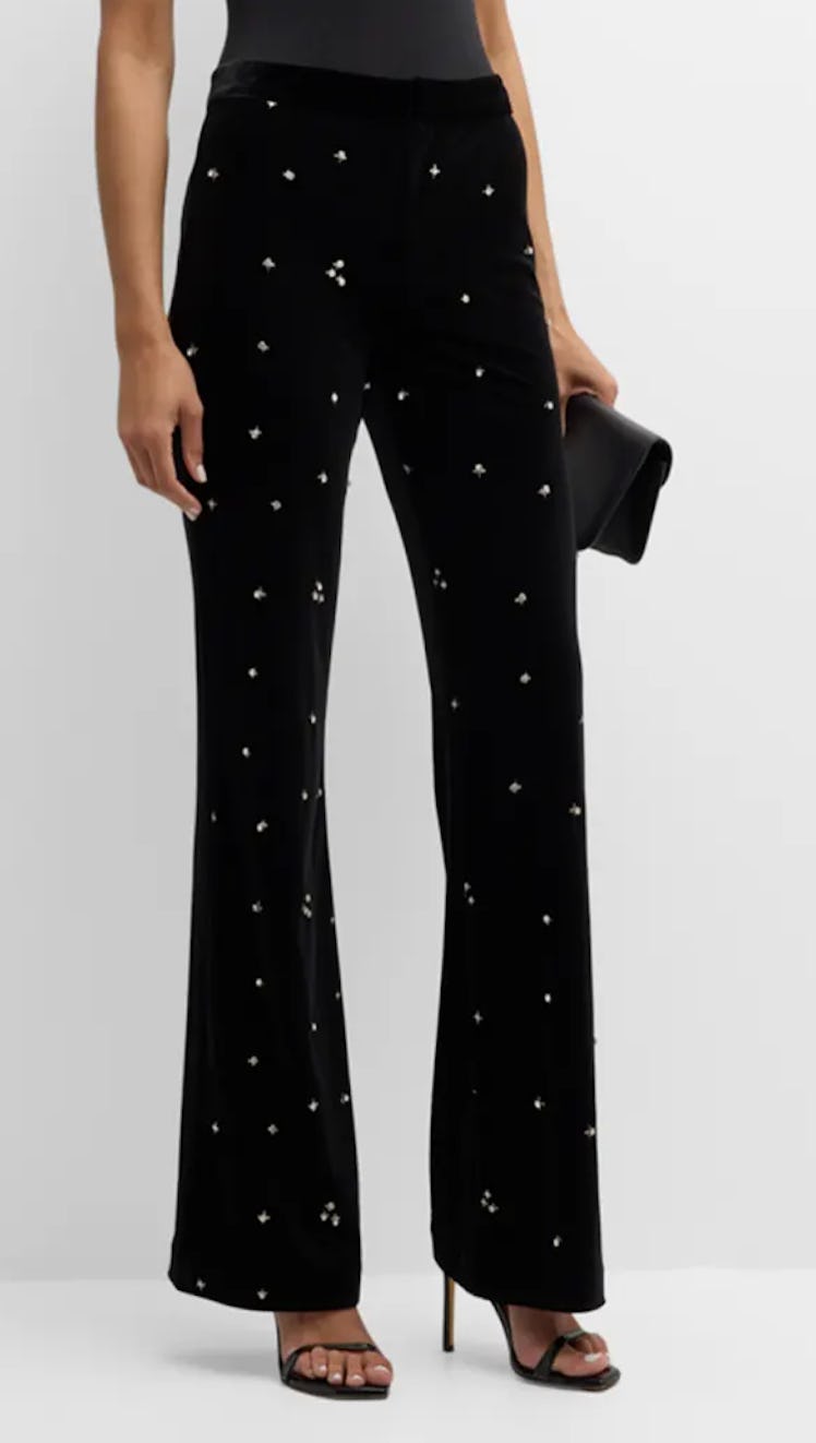 black velvet crystal embellished pants