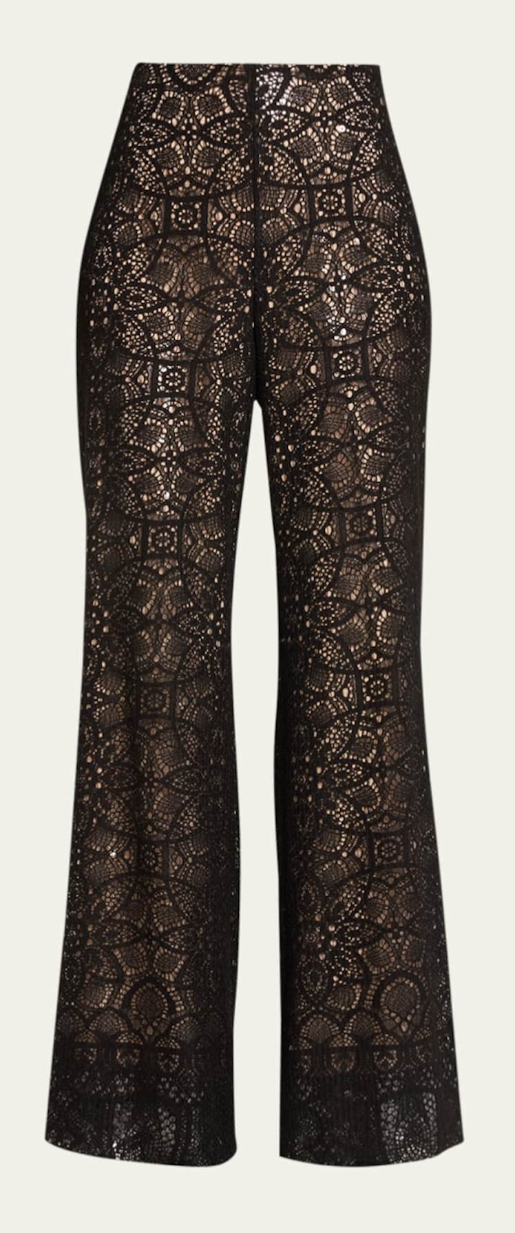 black lace flare pants