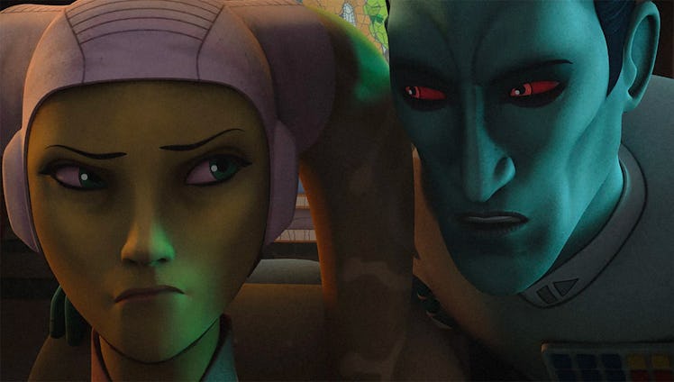 Hera Syndulla and Grand Admiral Thrawn in Star Wars: Rebels