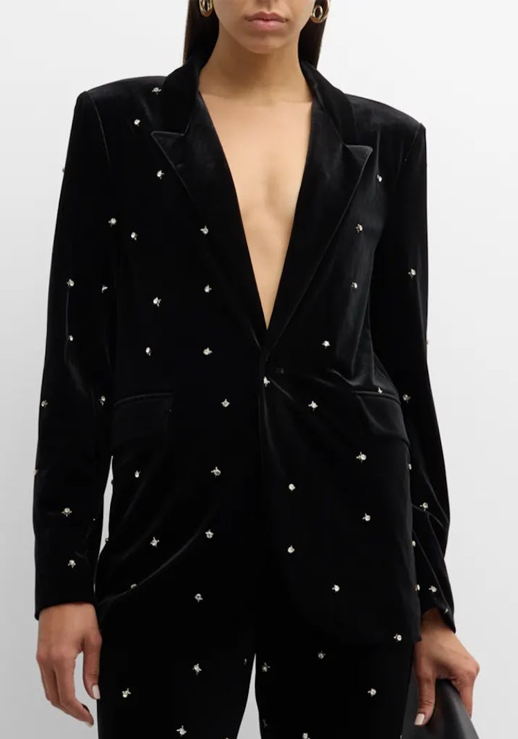 black velvet crystal embellished blazer
