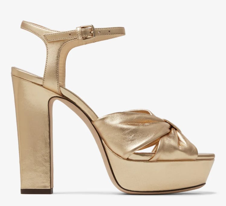 gold metallic platform pumps