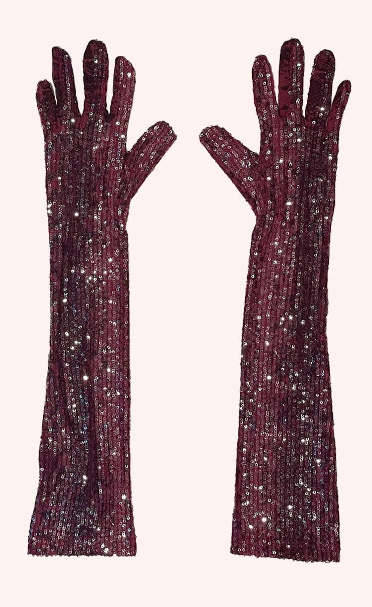 red sequin gloves