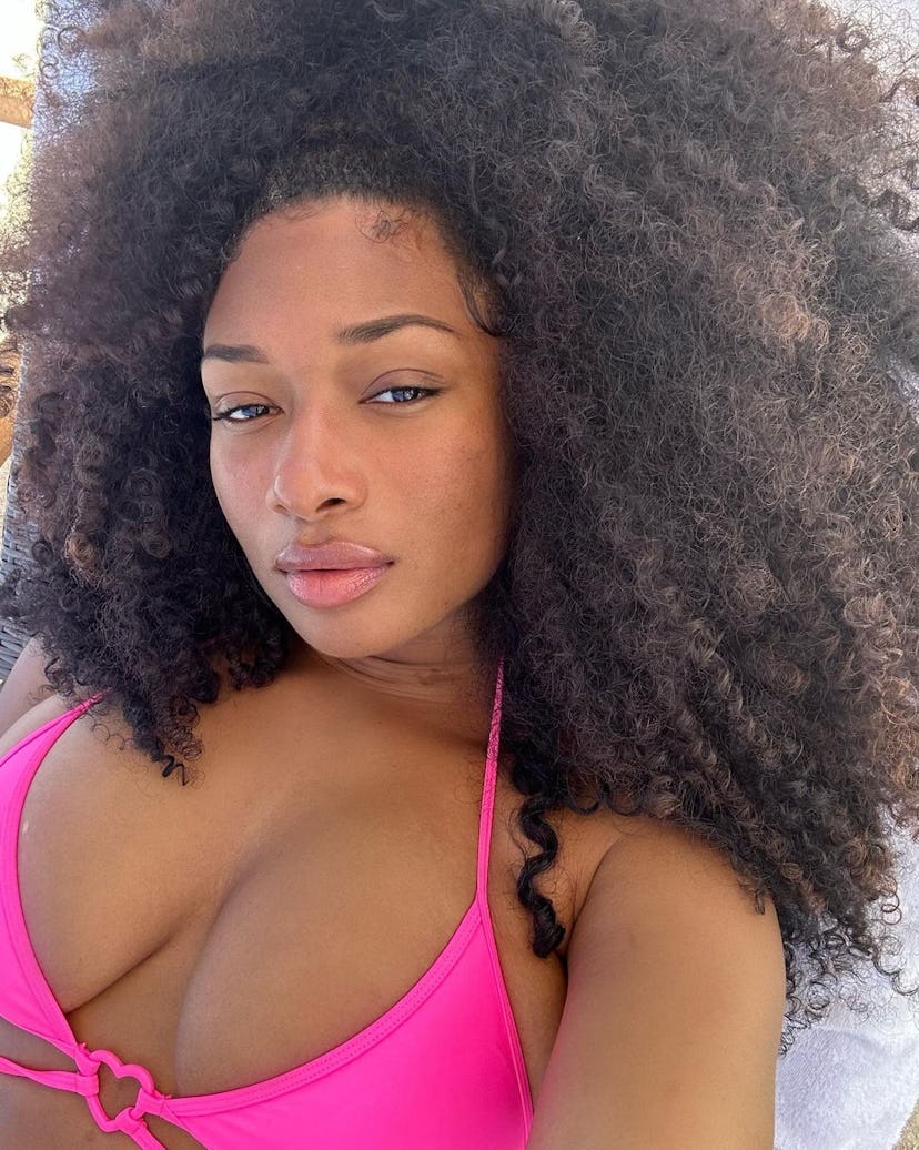 In March 2023, Megan Thee Stallion shares her natural skin and hair on Instagram.