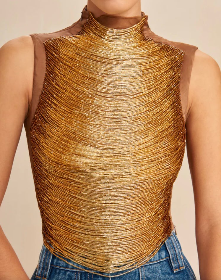 metallic bronze sleeveless top