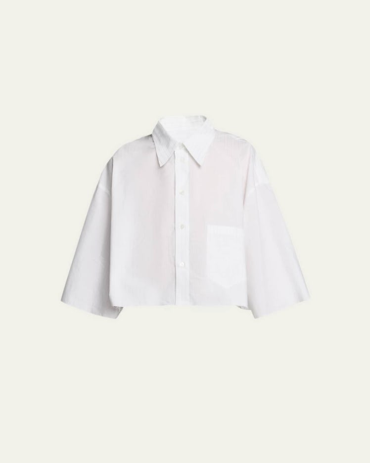 Pinstripe Cropped Short-Sleeve Shirt