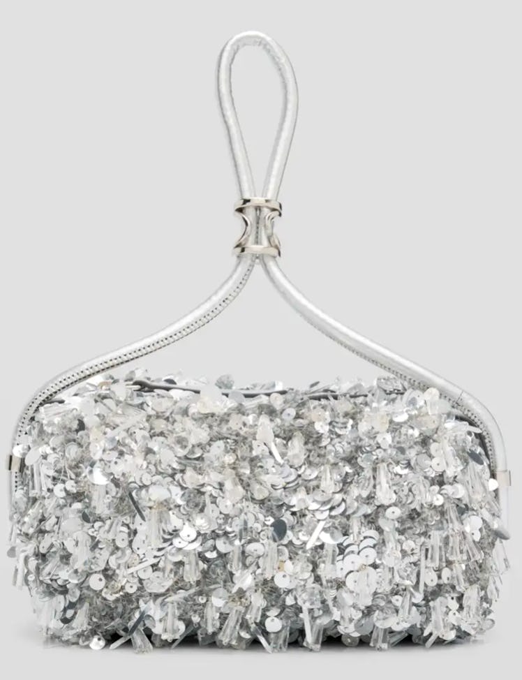 silver sequin top handle bag