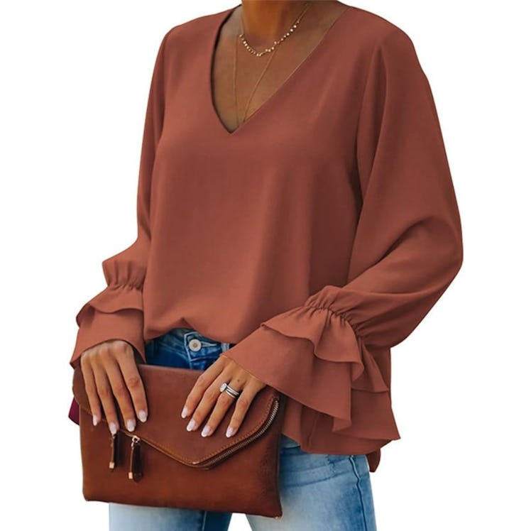 LYANER Bell Sleeve Tunic Blouse