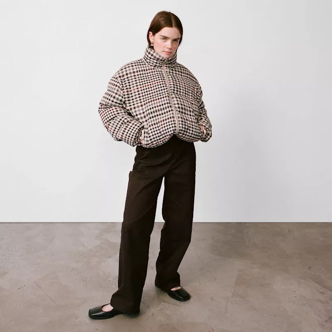 Zip-Up Checkered Puffer Coat