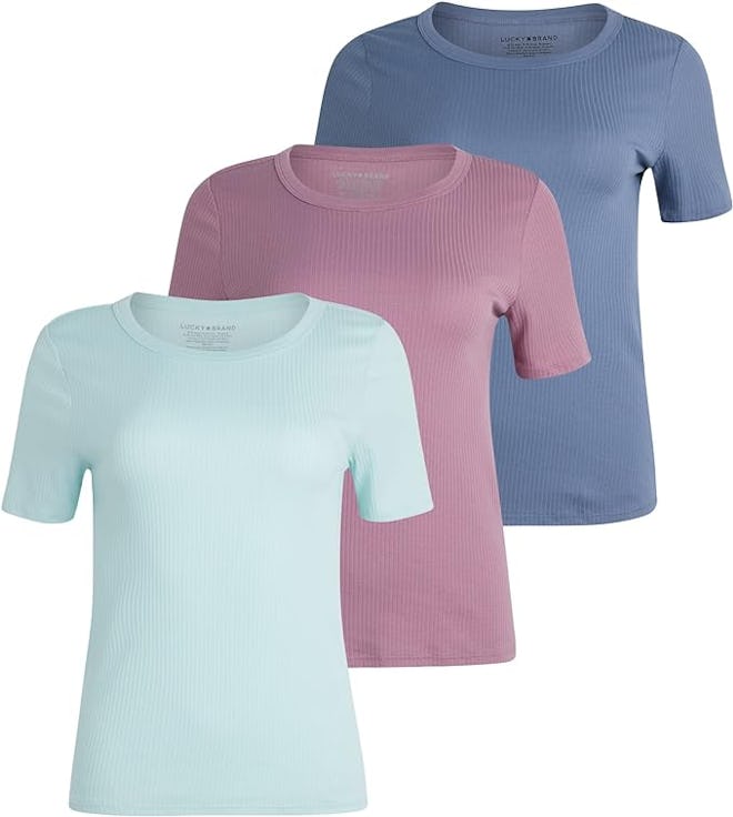 Lucky Brand Ribbed Short Sleeve T-Shirt  (3-Pack)