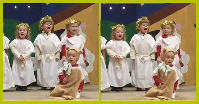 Watch a two-year-old absolutely steal the show at a holiday performance.