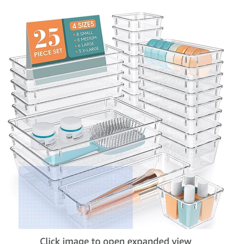 WOWBOX 25 PCS Clear Plastic Drawer Organizer Set