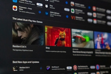 The Mac App Store showing games for Apple's desktop computers like Resident Evil 4 and Stray.